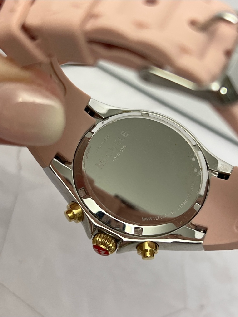 Michele Two-Tone Gold and Light Pink Chronograph Tahitian Watch - Picture 4 of 5